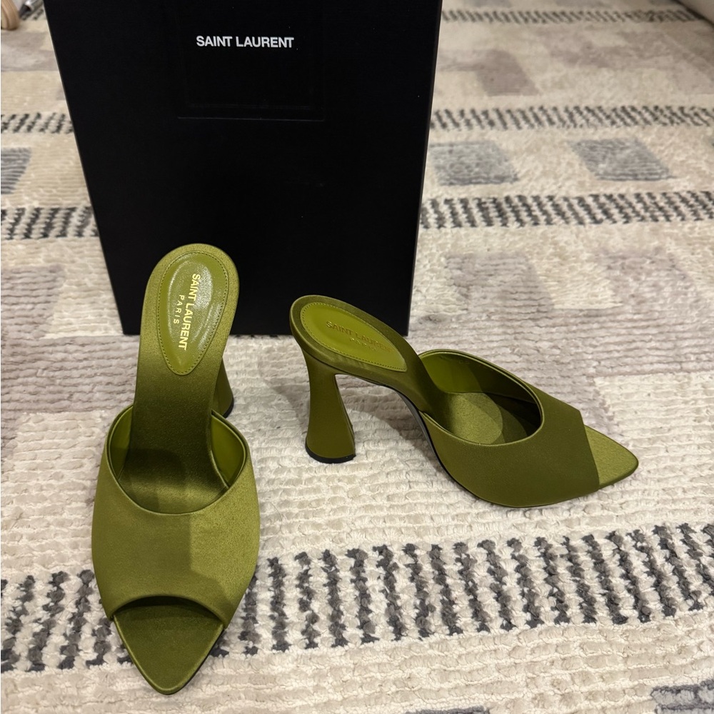 Saint Laurent Olive Green Open-Toe Mules
